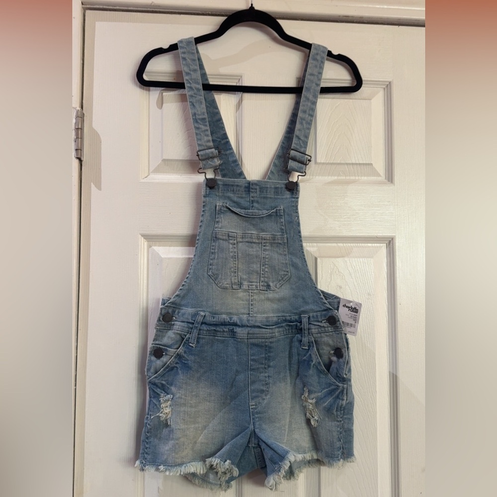 Charlotte Russe Light Blue Distressed Denim Overalls